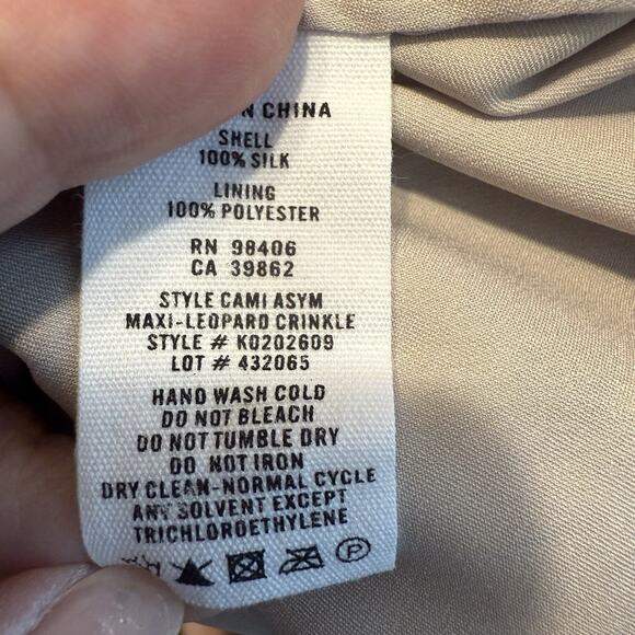 Theory Silk Slip Dress Sz 4 Asymmetrical Waist Maxi Leopard Crinkle Boho Gypsy - Picture 9 of 13